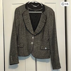 White House Black Market Gray Tweed Women's Blazer with Black Trim